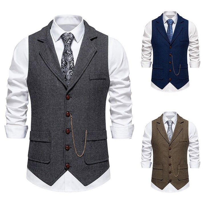 Herren nan Vintage-Weste mit Reverskragen Uhrenkette und Brusttasche Drune