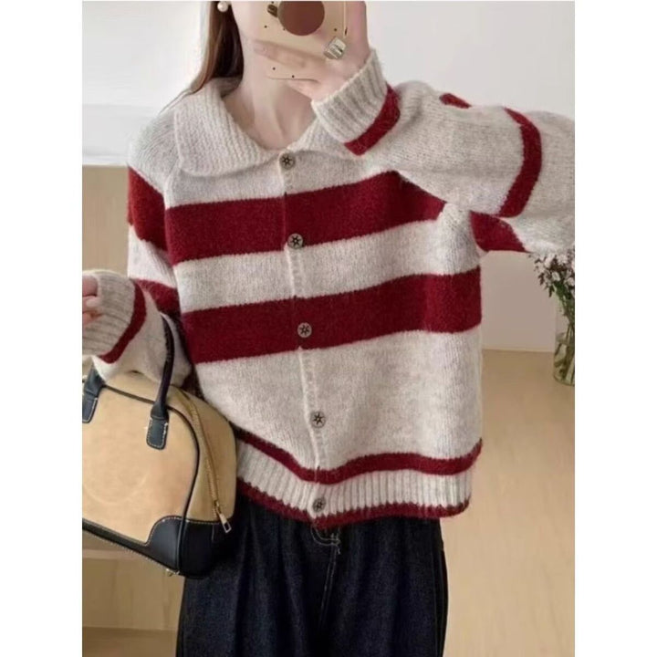 Damen Kuschelige Strickjacke mit Vintage-Streifen Drune