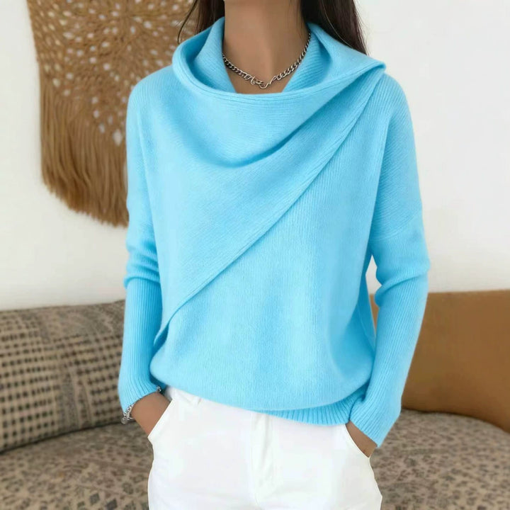 Damen Asymmetrischer Grobstrick-Pullover mit Schalkragen Drune