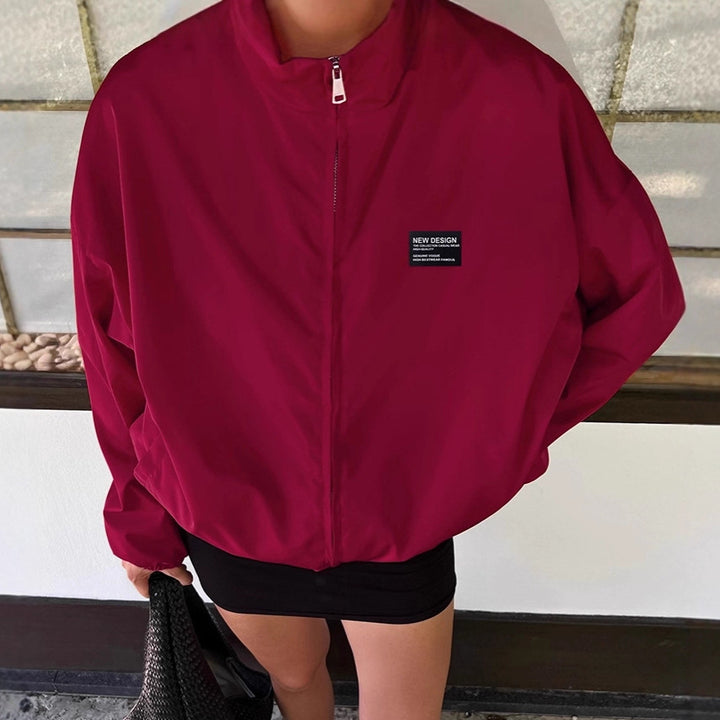Damen Sportliche Oversized-Jacke mit hohem Kragen und Reißverschluss Drune