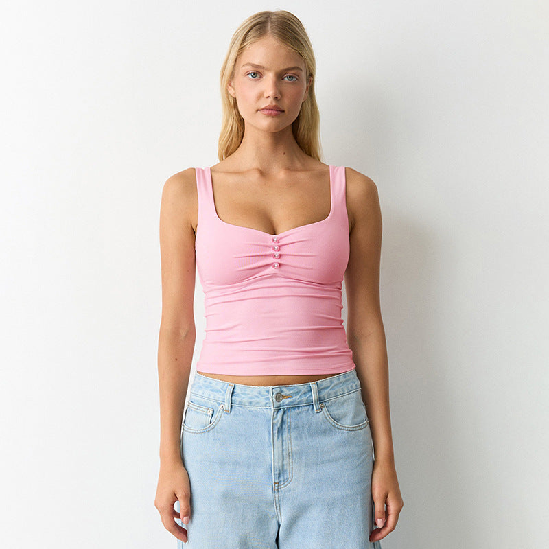 Damen modisches Bustier-Oberteil mit dekorativen Knopfdetails Drune