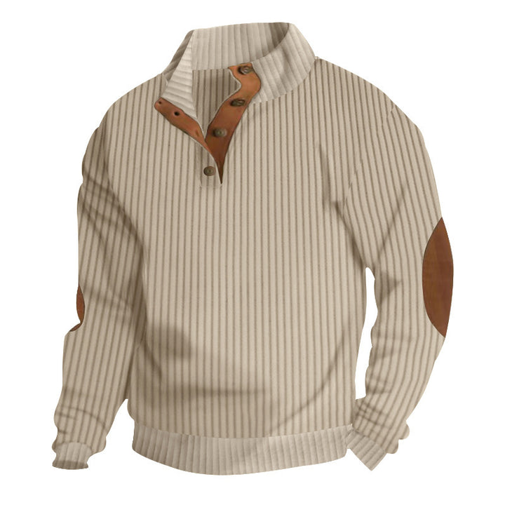 Herren Grobstrick-Troyer mit Zopfmuster, Stehkragen und Leder-Ellbogenpatches Drune