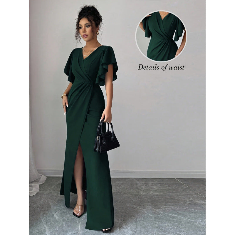 Damen Maxi-Kleid mit eleganter Wickeloptik und raffinierten Taillendetails Drune