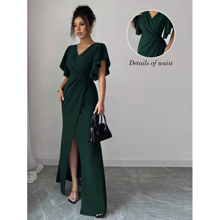 Damen Maxi-Kleid mit eleganter Wickeloptik und raffinierten Taillendetails Drune