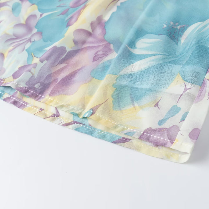Damen Blumenprint-Chiffonbluse mit weitem Ballonärmel und Hemdkragen Drune
