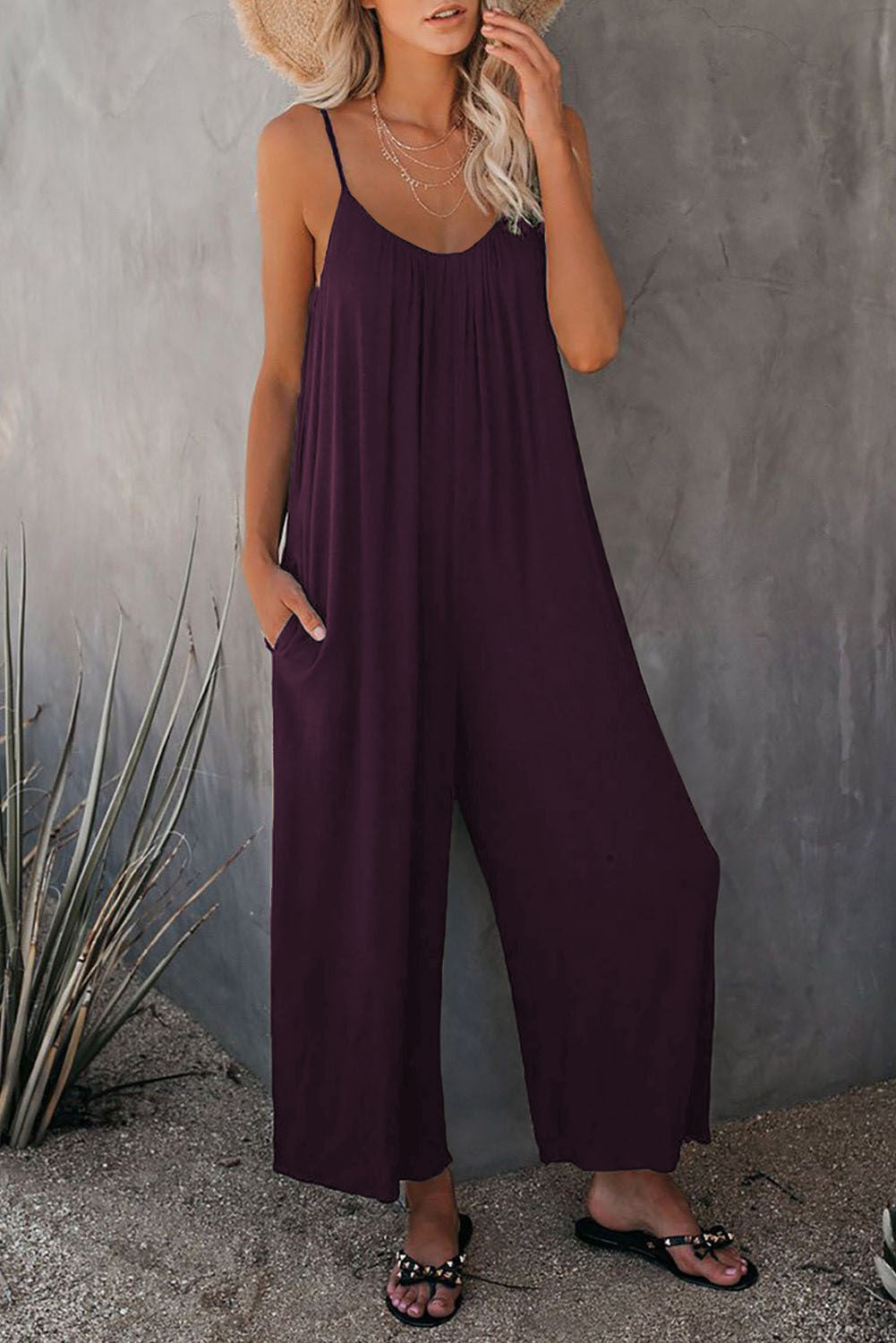 Damen Lässiger Jumpsuit mit weit geschnittenen Beinen und praktischen Taschen Drune