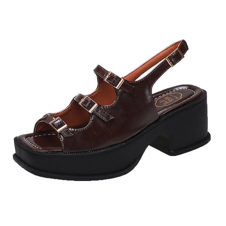 Damen Plateau-Sandalen mit verstellbaren Riemen und modischem Blockabsatz Drune