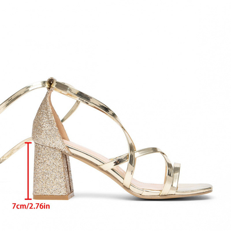 Damen Glamouröse Blockabsatz-Sandalen mit strassverzierten Riemen Drune
