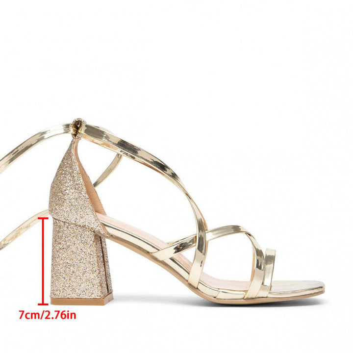 Damen Glamouröse Blockabsatz-Sandalen mit strassverzierten Riemen Drune