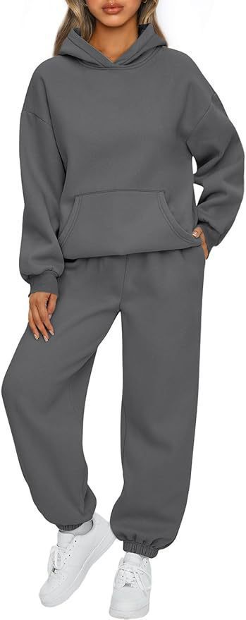 Damen nan luxuriöses Oversize-Loungewear-Set Kapuzenpullover mit Kängurutasche und weit geschnittene Jogginghose mit elastischen Knöchelabschlüssen Drune
