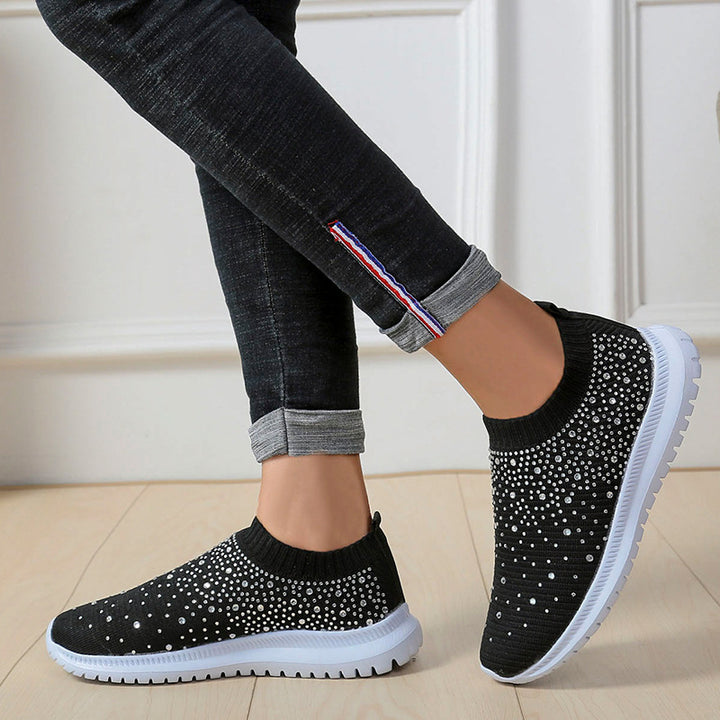 Damen Elastischer Slip-On Strick-Sneaker mit Strassbesatz Drune