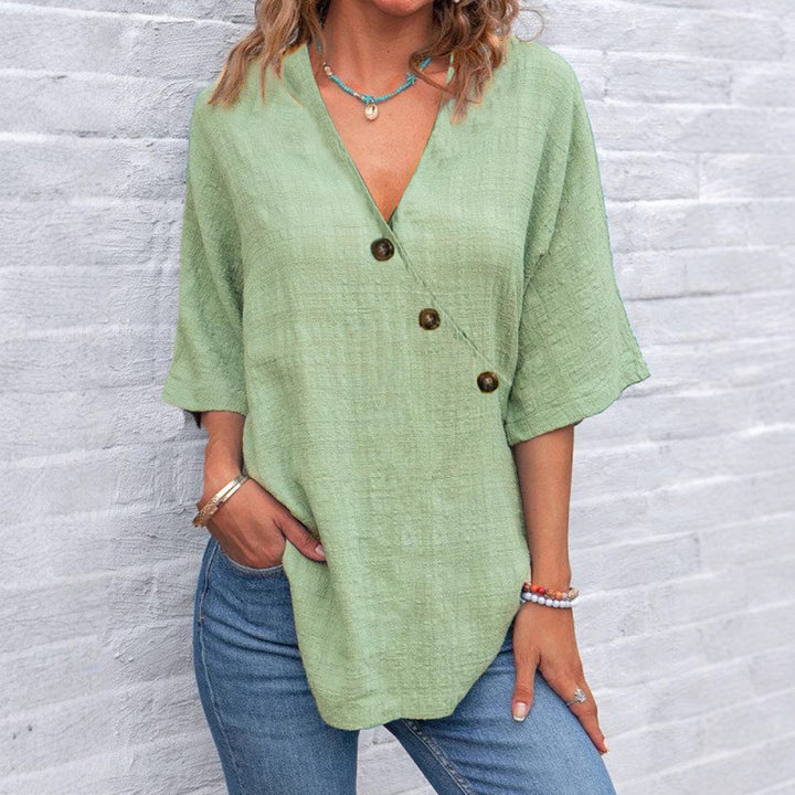 Damen Viskose Tunika mit asymmetrischem Schnitt und einzigartigen Knopfdetails Drune