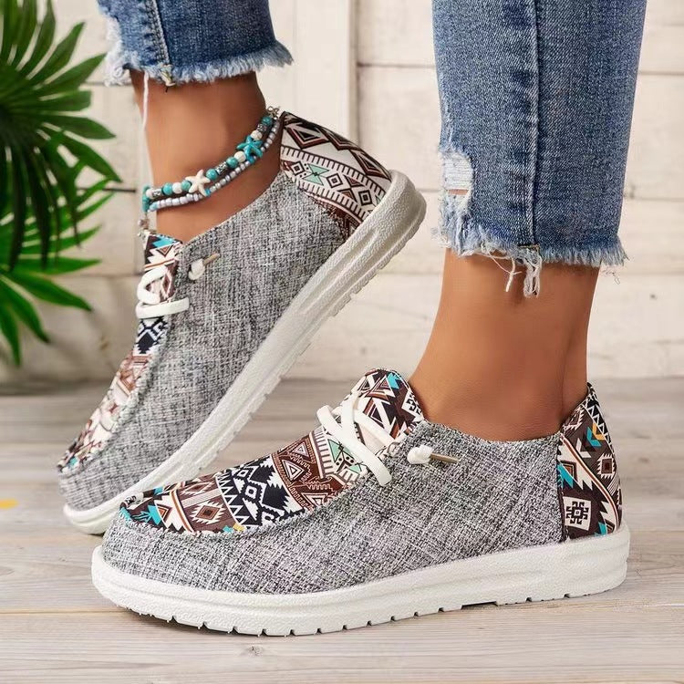 Damen Aztekische Slip-On Sneakers mit Strickoberteil und Mokassin-Naht Drune