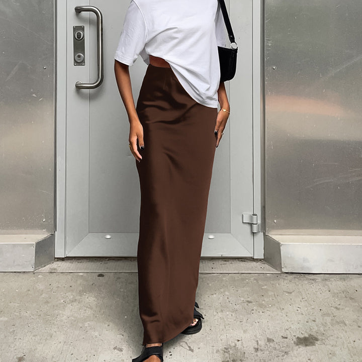 Damen Maxirock mit fließendem Satin-Finish und seitlichem Schlitz Drune