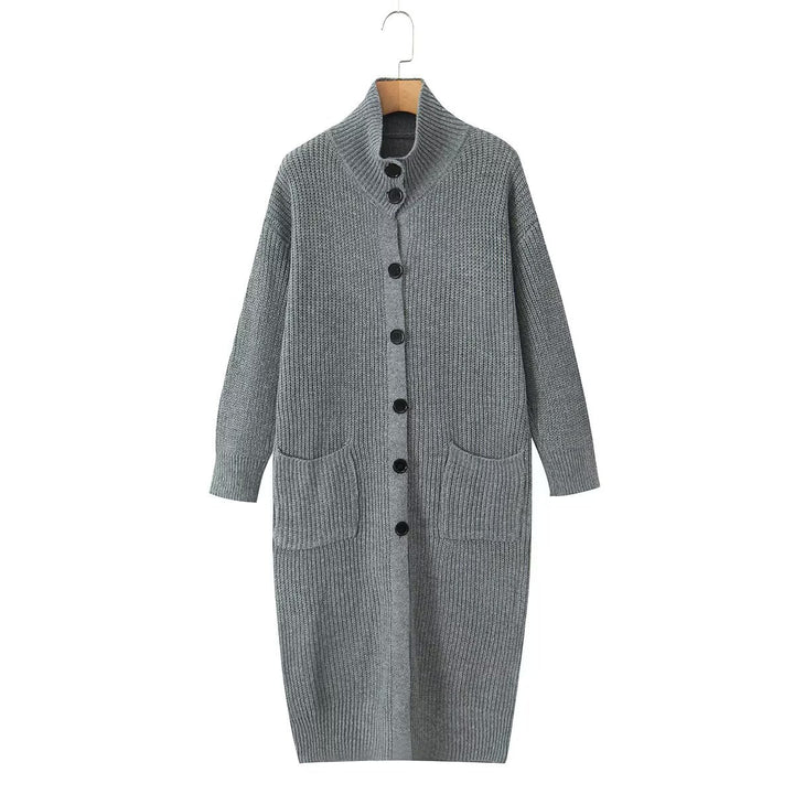 Damen Langer Grobstrick-Cardigan mit Schalkragen, Knopfleiste und aufgesetzten Taschen Drune