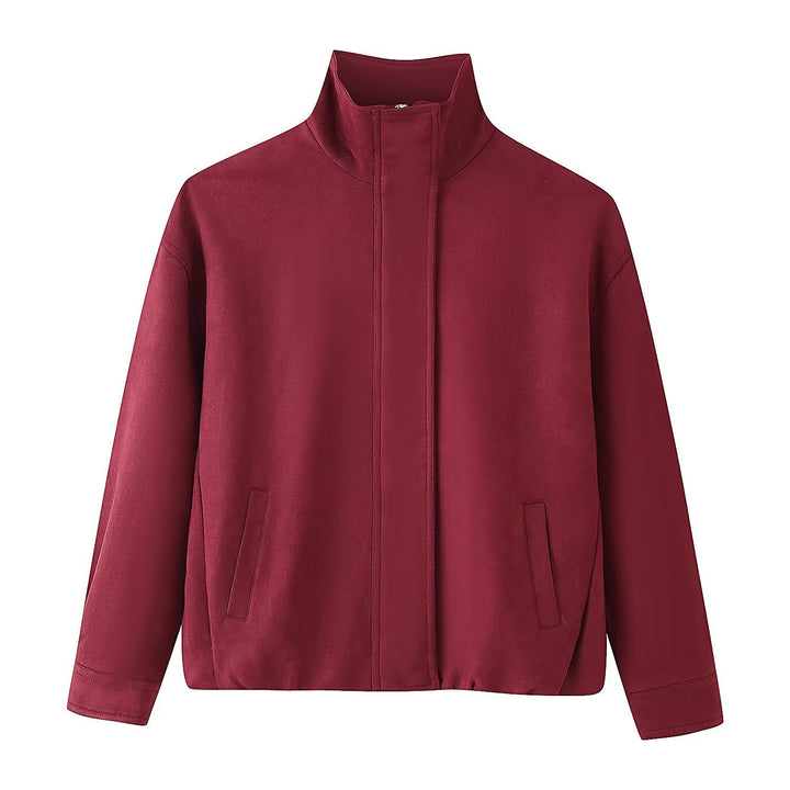 Damen Boxy-Kurzjacke mit hohem Funnelkragen und verdeckter Reißverschlussleiste Drune