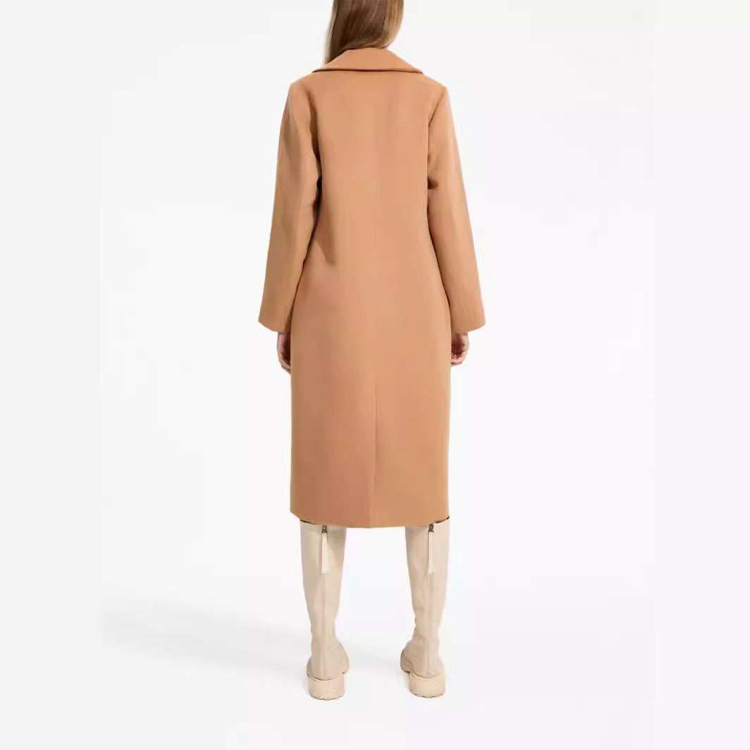 Damen Midilanger Einreihiger Wollmix-Mantel mit minimalistischem Schalkragen Drune