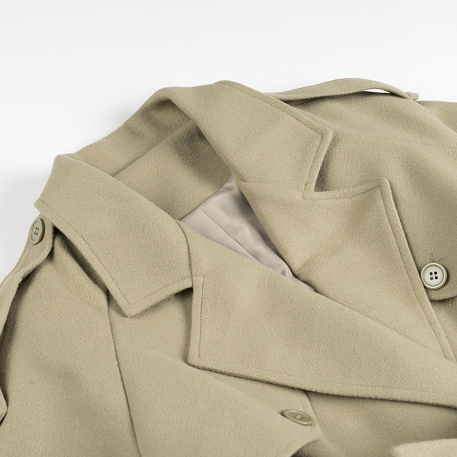 Damen nan maxi Trenchcoat mit doppelreihiger Knopfleiste, Bindegürtel und Epauletten Drune