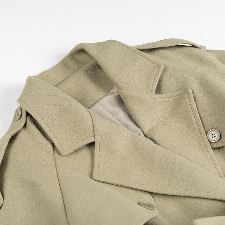 Damen nan maxi Trenchcoat mit doppelreihiger Knopfleiste, Bindegürtel und Epauletten Drune