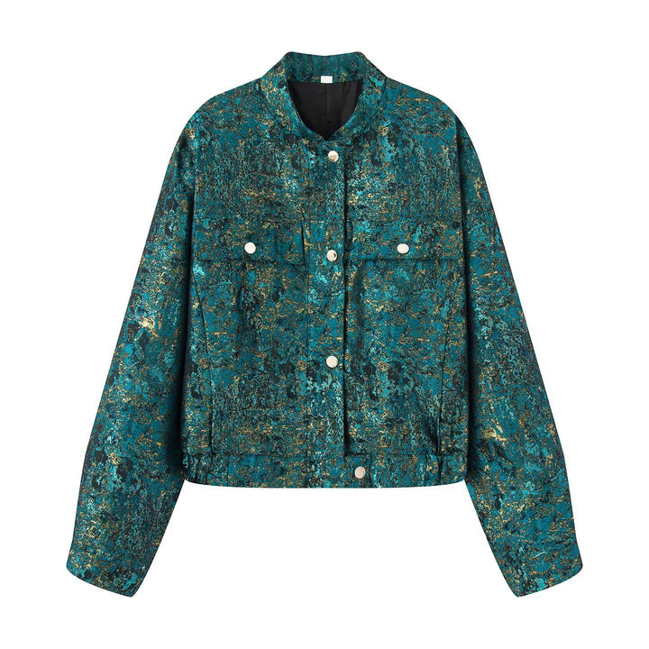 Damen nan cropped Boxy-Jacke mit Stehkragen, Druckknopfleiste und aufgesetzten Brustklappen Drune