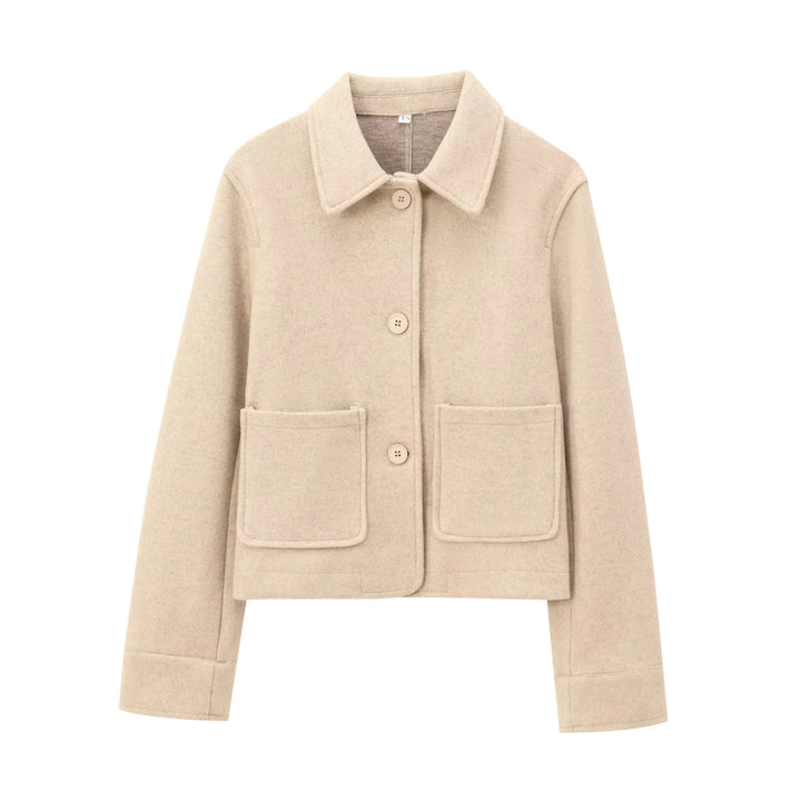 Damen nan kurze Wolljacke mit Hemdkragen, aufgesetzten Taschen und cleaner Boxy-Silhouette Drune