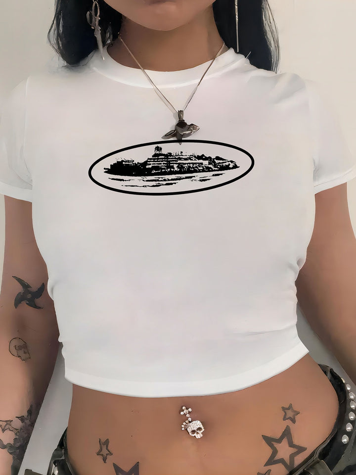 Damen cropped T-Shirt mit exklusivem Pferdemotiv und figurbetontem Schnitt Drune