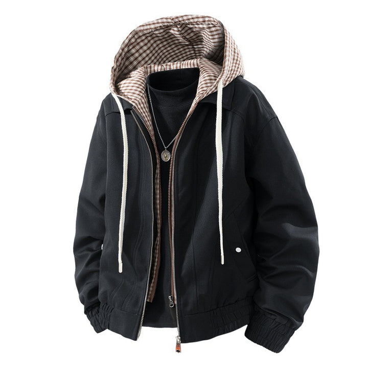 Herren winddichte Kapuzenjacke im Layer-Look mit gestreiftem Innenfutter und elastischem Saum Drune