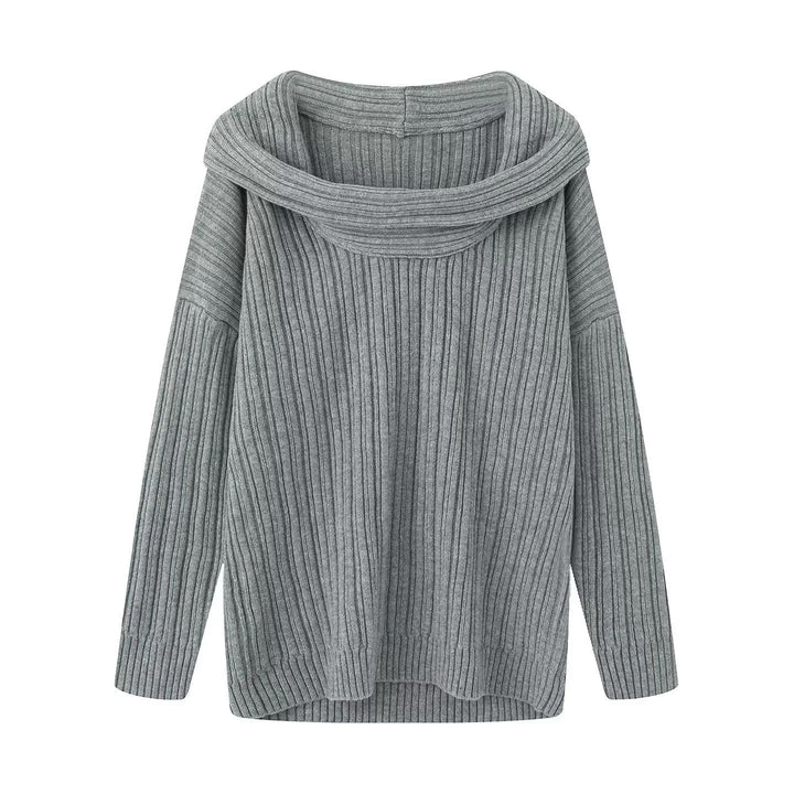 Damen nan Oversize-Rippstrick-Pullover mit weitem Rollkragen und überschnittener Schulter Drune