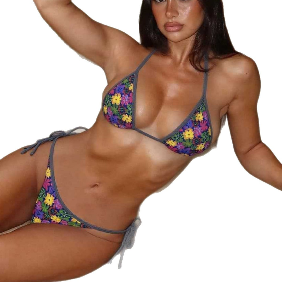 Damen Triangel-Bikini mit buntem Blumenprint Drune
