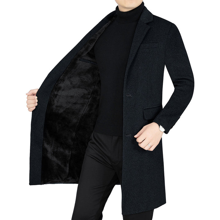 Herren Langer Wollmix-Mantel mit durchgehendem Kunstfell-Futter und schlanker Silhouette Drune