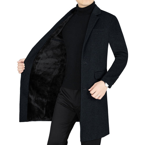 Herren Langer Wollmix-Mantel mit durchgehendem Kunstfell-Futter und schlanker Silhouette Drune