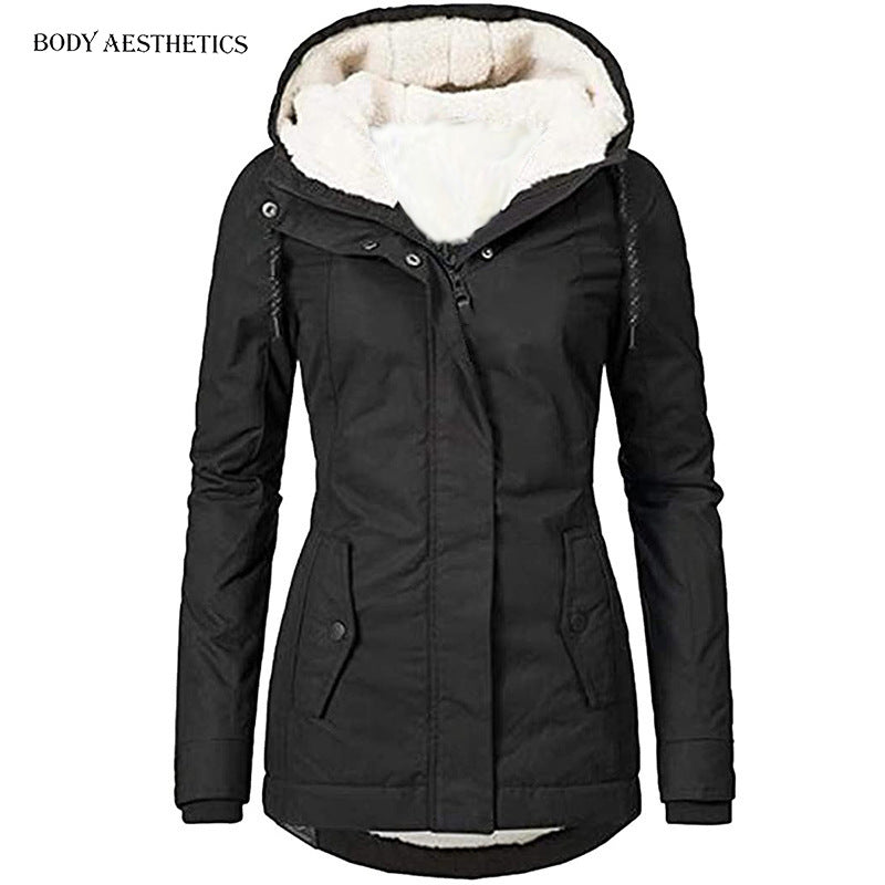 Damen Parka mit Teddyfutter, Kapuze und taillierter Silhouette Drune