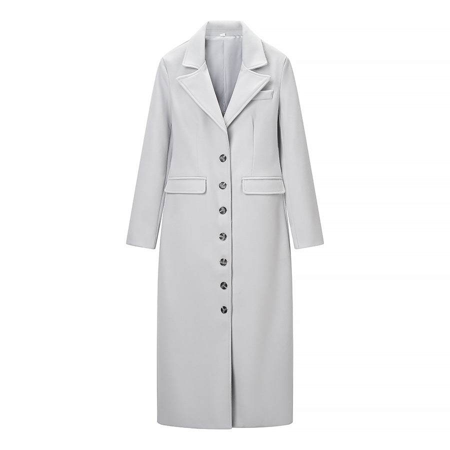 Damen Longline-Mantel mit taillierter Silhouette, strukturiertem Revers und Gehschlitz Drune