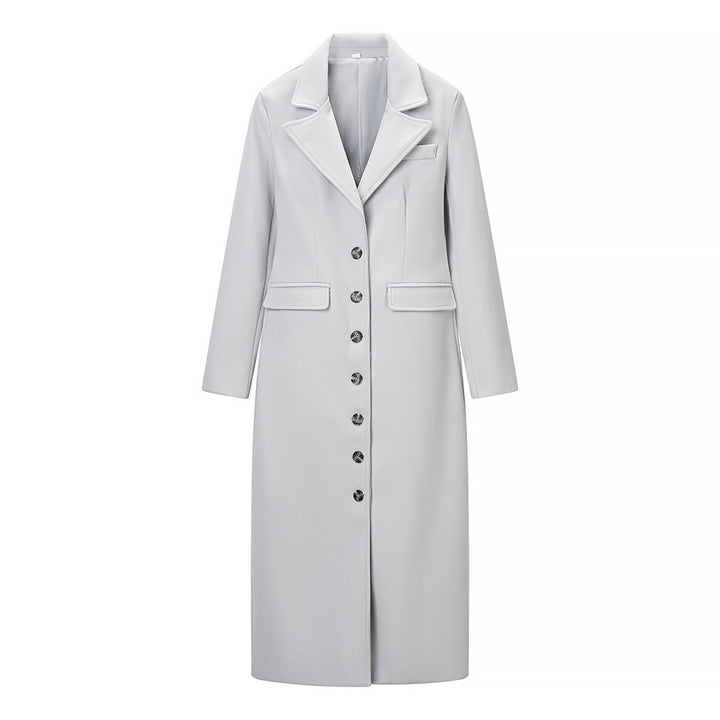 Damen Longline-Mantel mit taillierter Silhouette, strukturiertem Revers und Gehschlitz Drune