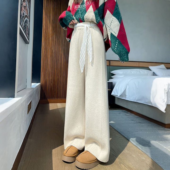Damen weite High-Waist-Hosen mit dekorativen Schnürdetails Drune