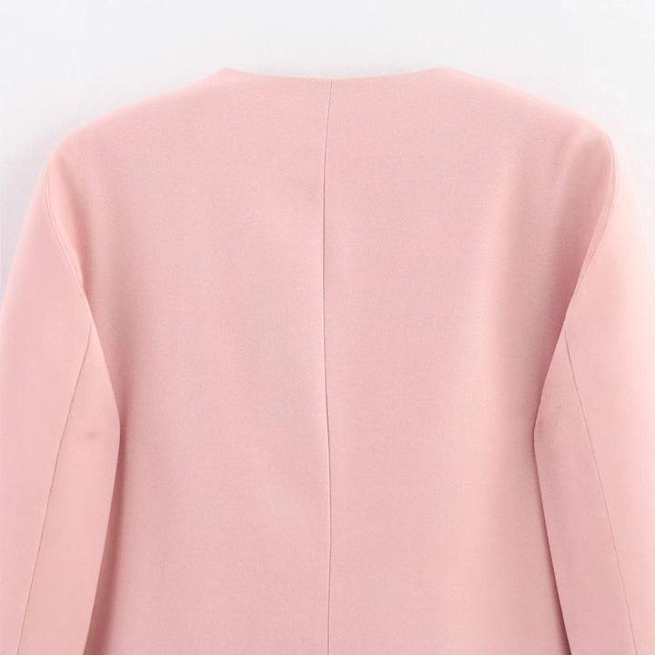 Damen nan knopflose Longblazerjacke mit tiefem V-Ausschnitt taillierten Abnähern und Pattentaschen Drune