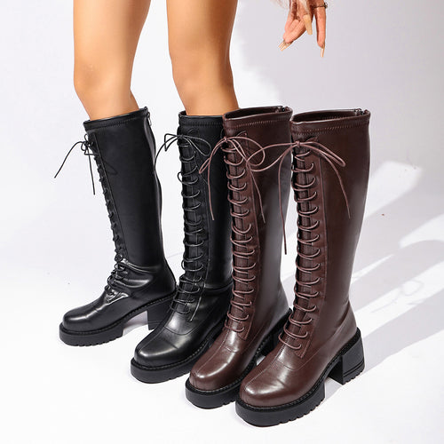 Damen Hohe Schnür-Stiefel Drune