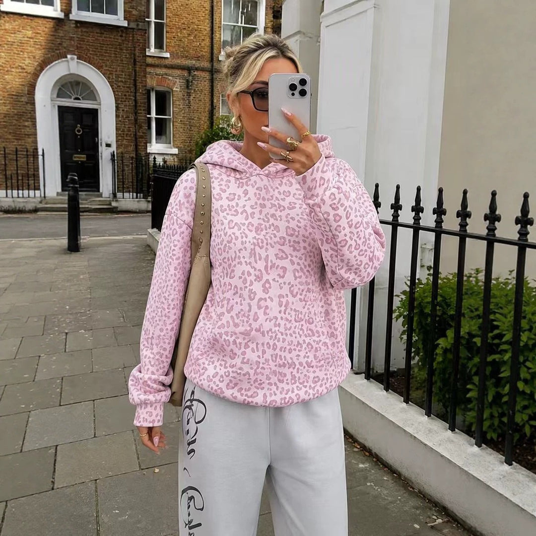Damen Lockerer Kapuzenpullover im Leoprint mit Oversize-Schnitt Drune