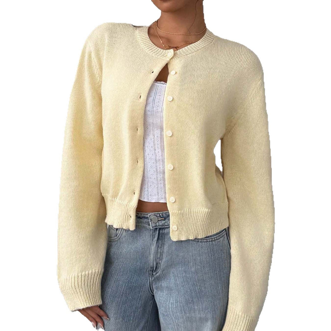 Damen leichte Strickjacke mit Knopfdetails und Rundhalsausschnitt Drune