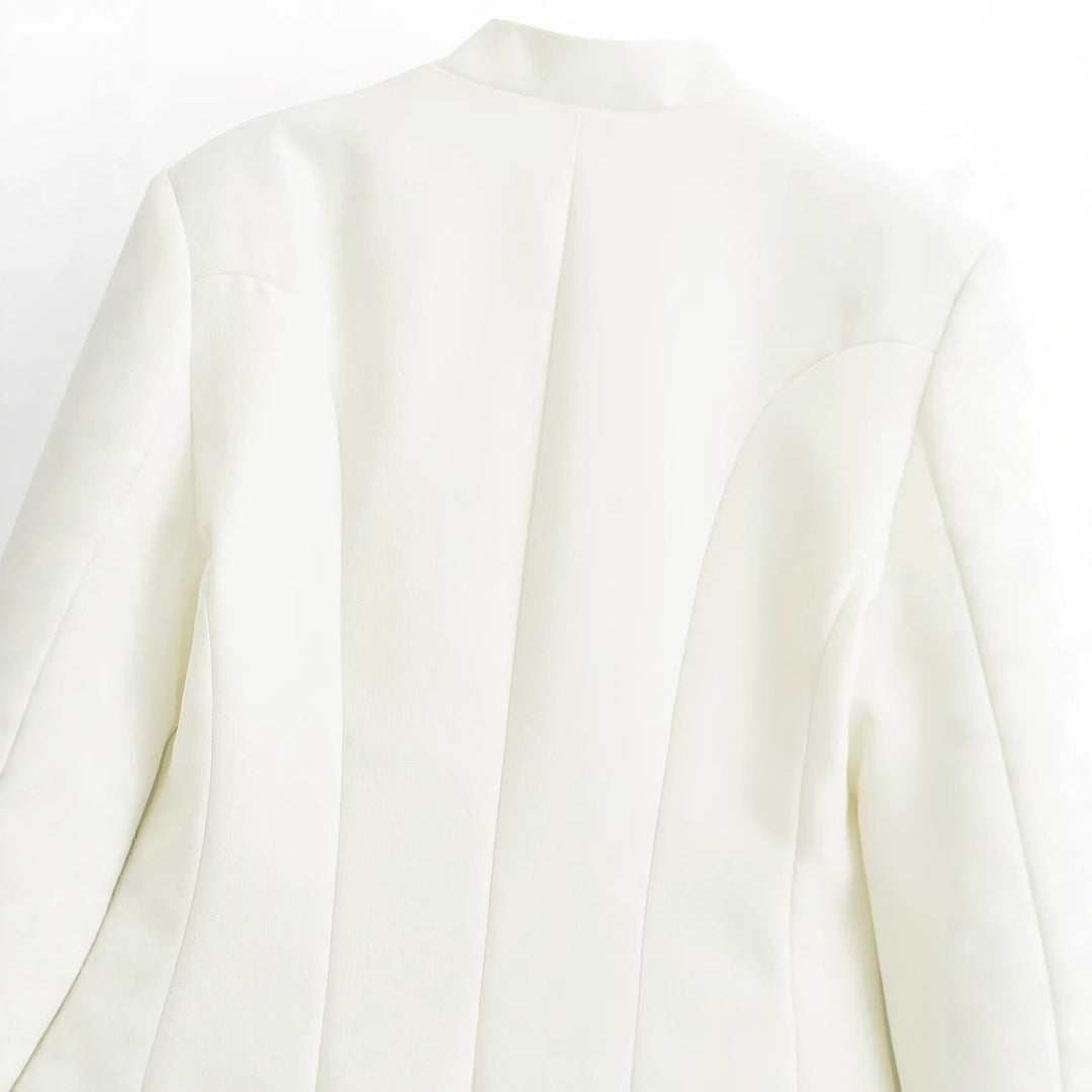 Damen Asymmetrische Kurzjacke mit Mandarinkragen und verdeckter Knopfleiste Drune