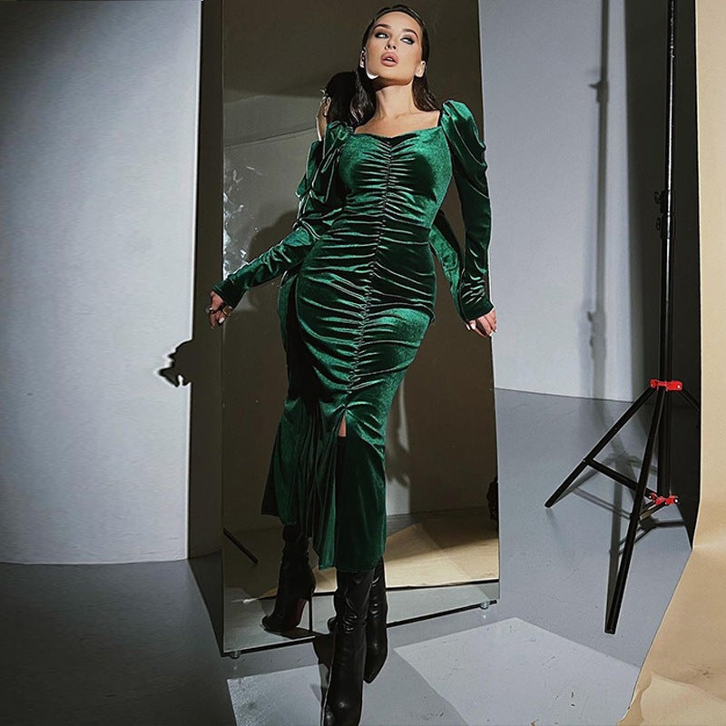 Damen Elegantes Langarmkleid mit gerafftem Design Drune