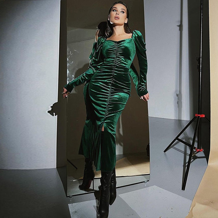 Damen Elegantes Langarmkleid mit gerafftem Design Drune