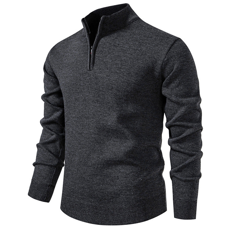 Herren nan Feinstrickpullover mit Kurzreißverschluss Stehkragen elastischen Bündchen Drune