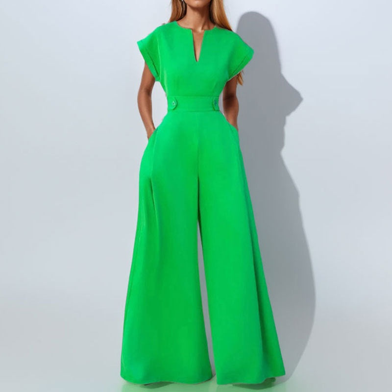 Damen Eleganter Jumpsuit mit tiefem V-Ausschnitt und weitem Bein Drune