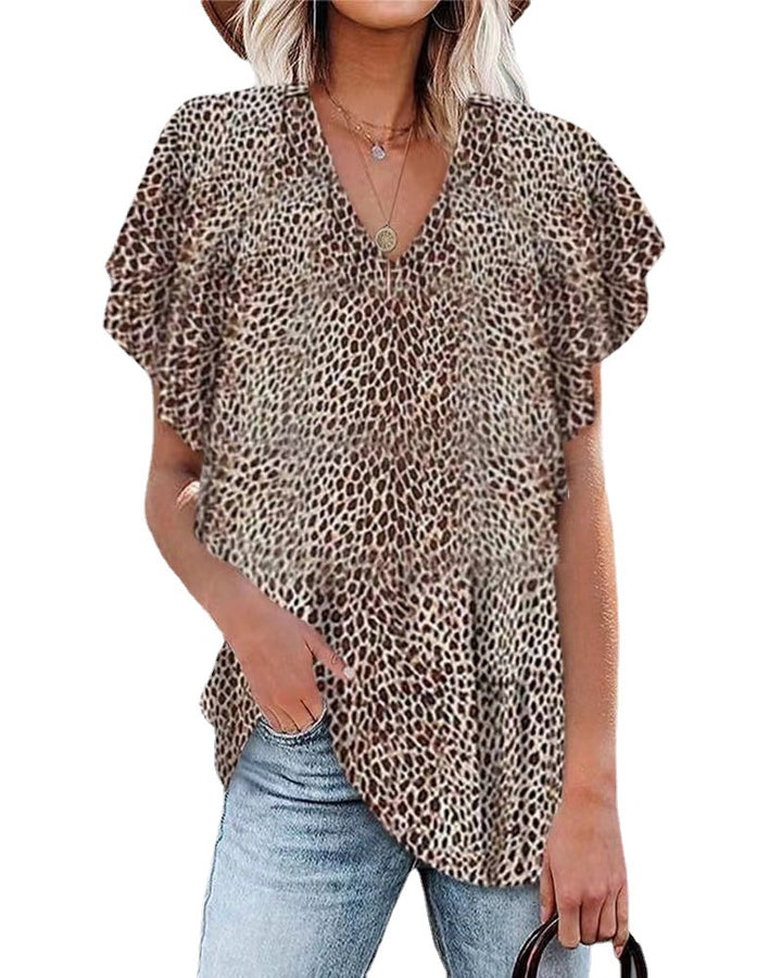 Damen nan relaxed-fit Blusentunika mit V-Ausschnitt, Lagenärmeln und schmeichelnder Saumlinie Drune