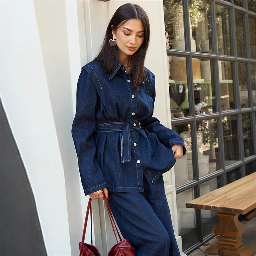 Damen Denim-Jumpsuit mit elegantem Gürtel und weitem Bein Drune