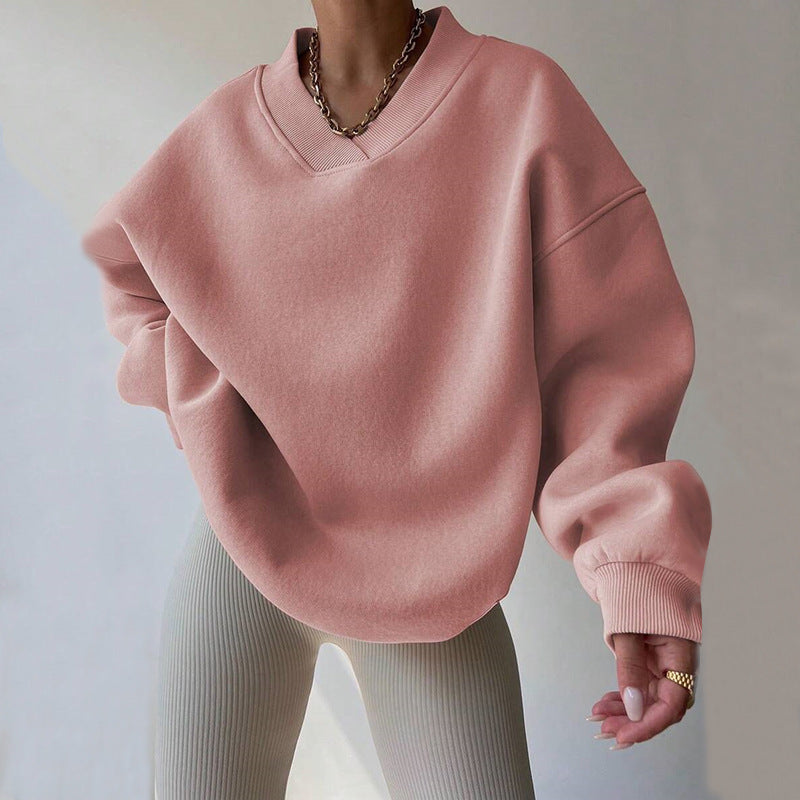 Damen Oversized V-Ausschnitt Sweatshirt mit verstärktem Rippkragen und extraweitem Cut Drune