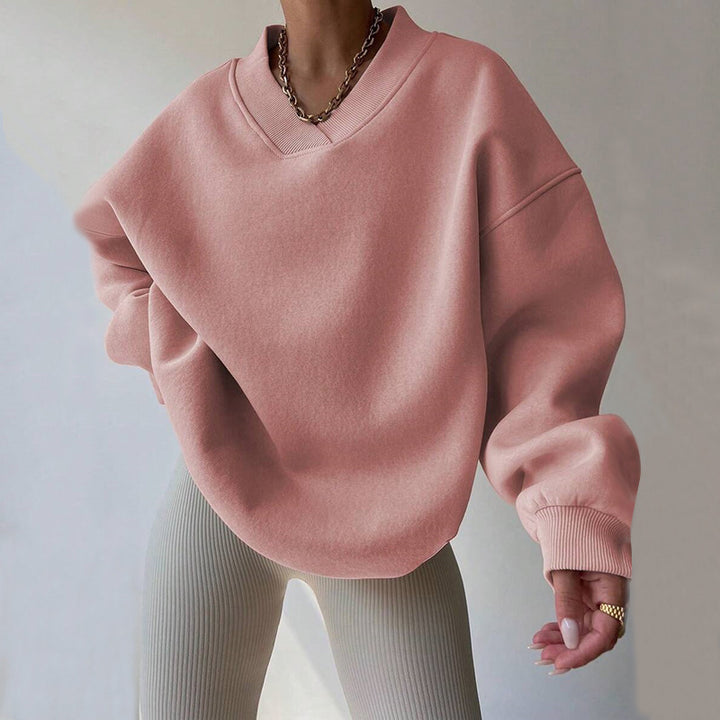 Damen Oversized V-Ausschnitt Sweatshirt mit verstärktem Rippkragen und extraweitem Cut Drune
