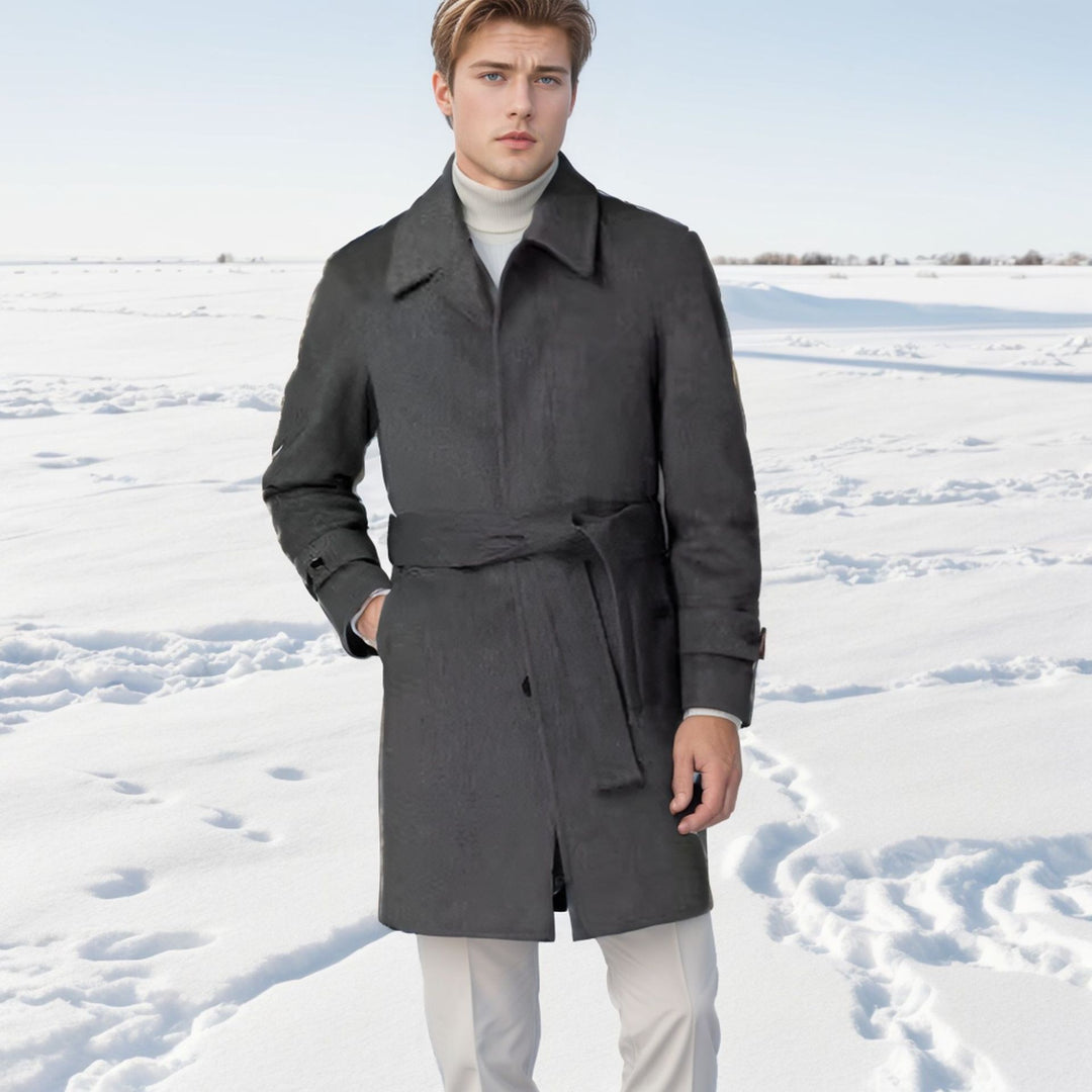 Herren eleganter Mantel mit Gürtel und klassischem Revers Drune