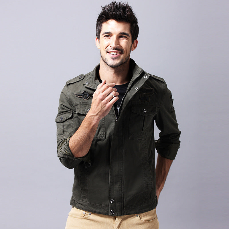 Herren Canvas Fieldjacke im Military-Style mit Schulterklappen und Mehrfachtaschen Drune